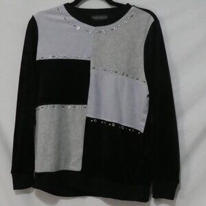 CLASSIC EDITIONS | medium | Color Block Studded Velour Pullover Sweater